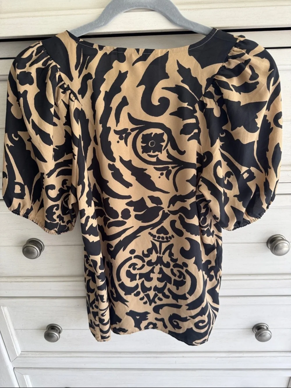 LOFT Baroque Print Puff-Sleeve Blouse SZ X-Small